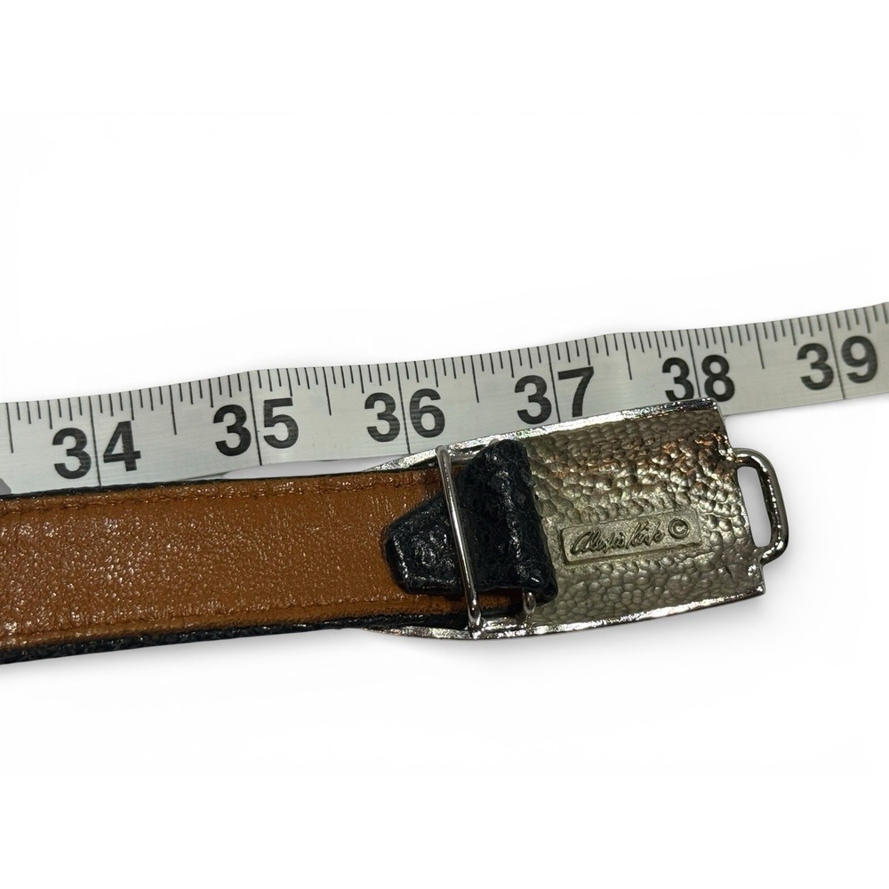 Alexis Kirk Reptile Leather Belt Sculptural Metal Clasp Vintage Statement Adjust - Picture 9 of 13